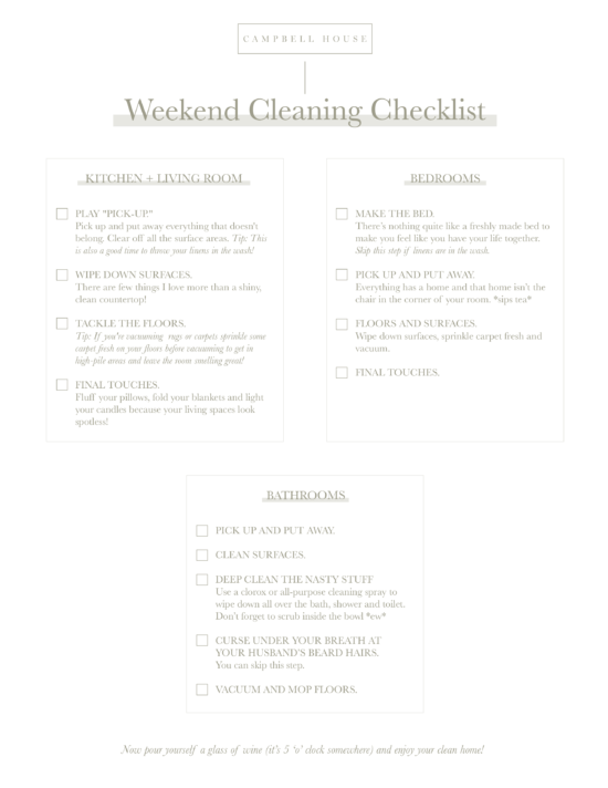 My Weekend Cleaning Checklist: Free Step-By-Step Guide